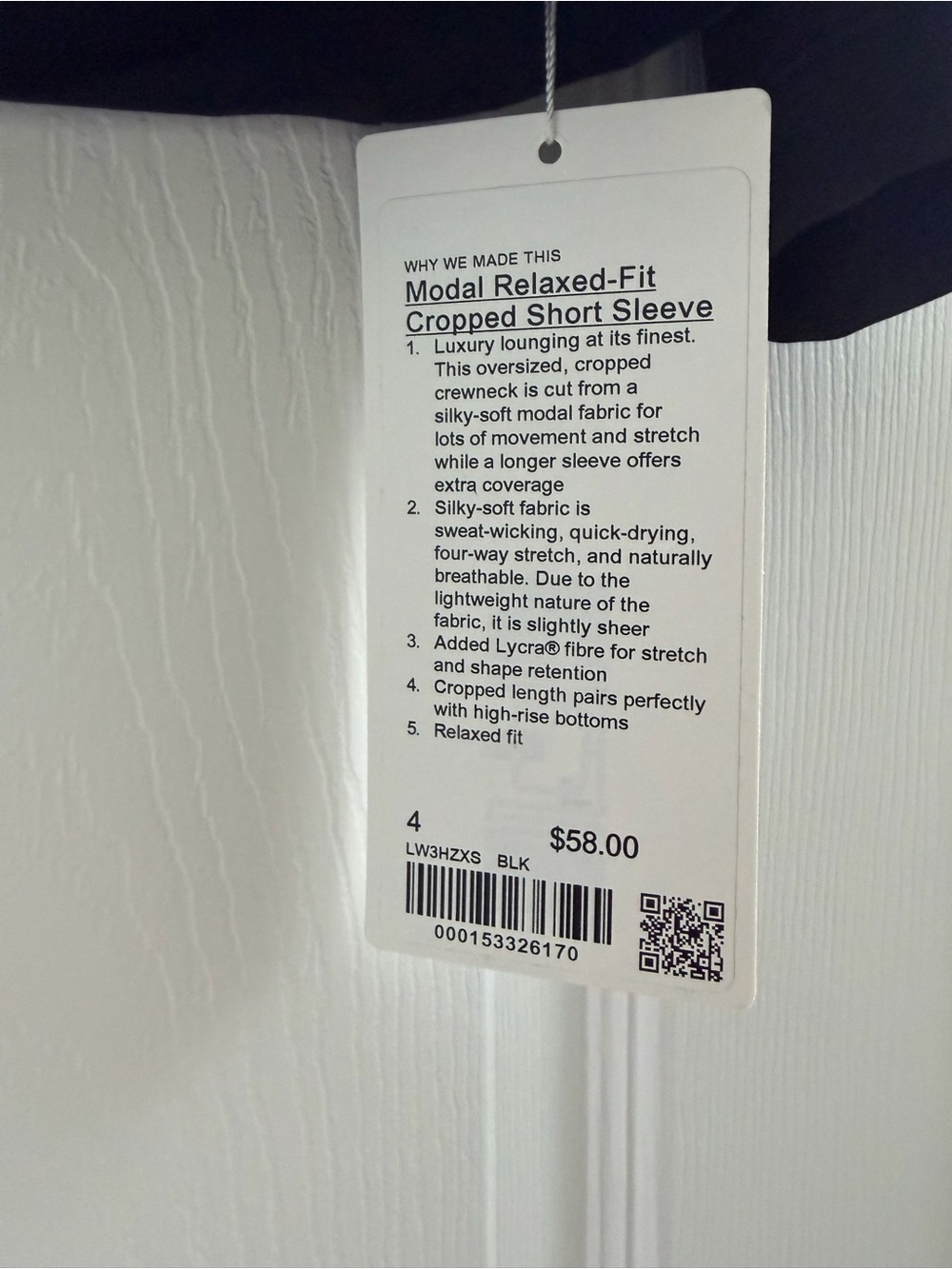 NWT Lululemon Modal Relaxed-Fit Cropped Short-Sleeve Shirt - Black - Size 4 - Picture 4 of 5